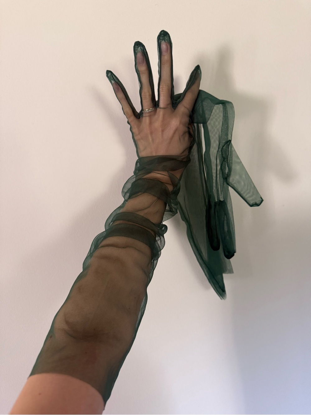 Elegant Sheer Forest Green Gloves
